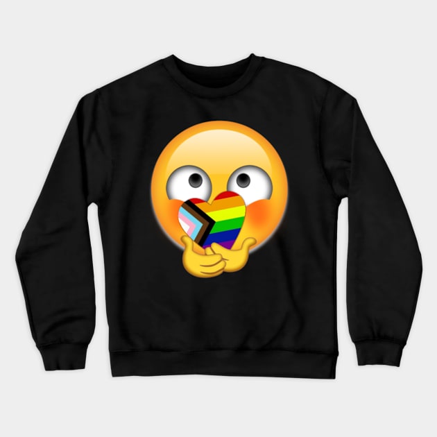 Progress Pride Shy Heart Emoji Crewneck Sweatshirt by metanoiias